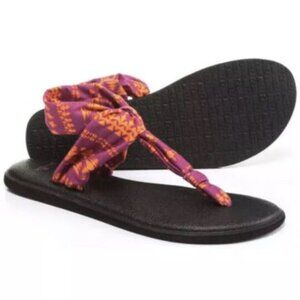Sanuk Yoga Sling Sandals Purple Orange Womens 10 Fabric Slip On Thongs Flip Flop